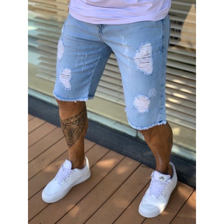Bermuda Jeans Rasgada Masculina Destroyed