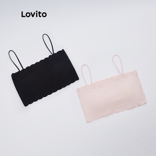 Lovito Sutiã Casual Liso com Gola Ondulada Enchimento Removível Scallop L18X182(Rosa Claro/Preto)