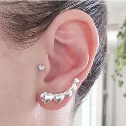 Brinco Ear Cuff Coração Prata 925 Antialérgico