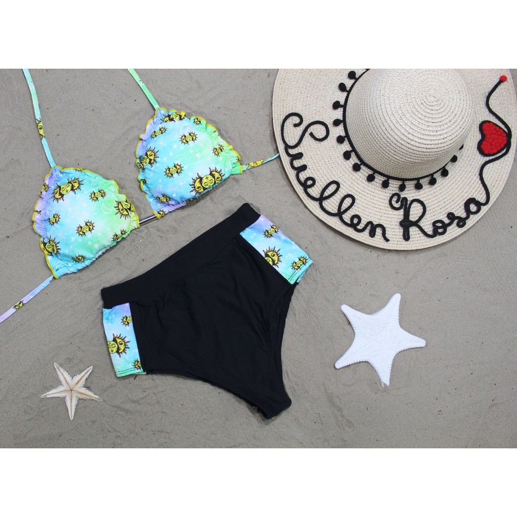 Biquíni Cintura Alta Cortininha Hotpants Riple com Bojo e Forro Sol Tie Day