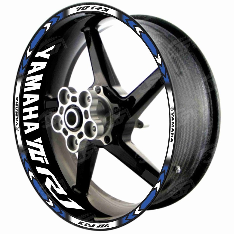 Adesivo Friso Refletivo Roda Moto Yamaha YZF R1 YZF R1000 + Adesivos Internos M01 azul