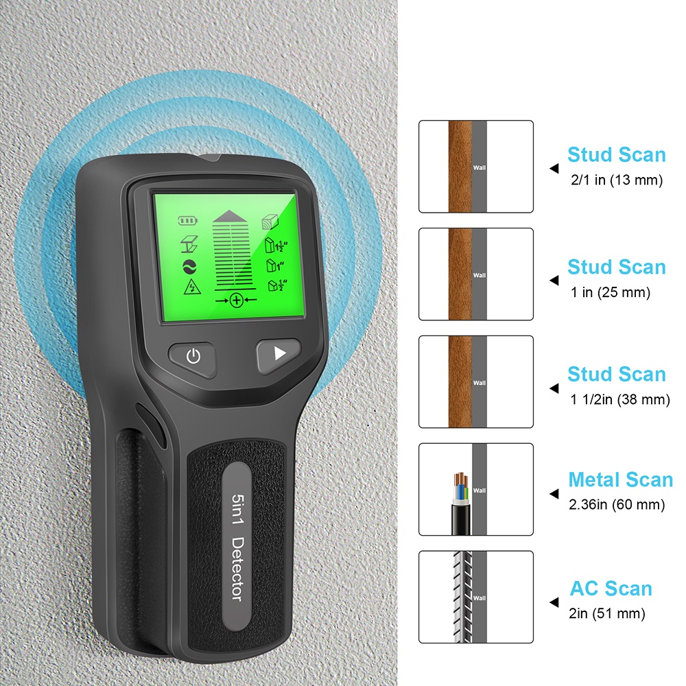 Stud Finder, Muurscanner, 5-in-1 Elektronische Multidetector Met Intelligente Sensor Lcd Scherm Met Hoge Resolutie En Audio Alarm Voor Metaal Ac Kabels Studs Buizen Blauw P 010311039295