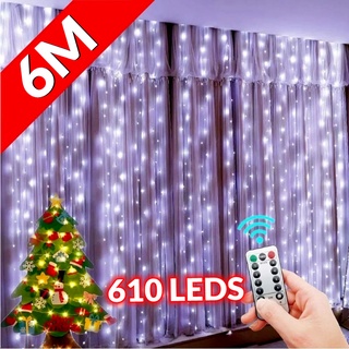 6Mx3M 610 LED Cortina luz cortina romântica para casamento de natal ao ar livre Cortina Led Luzes Pisca Cascata Decoração Janela