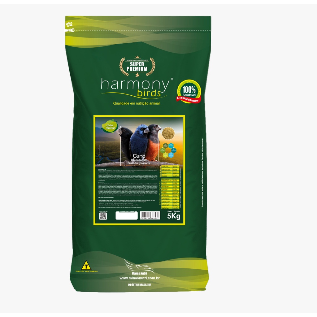 Ração para Curió Extrusada Natural (sem corantes) - Harmony Birds Curio Natural 5 kg (SUPER PREMIUM)