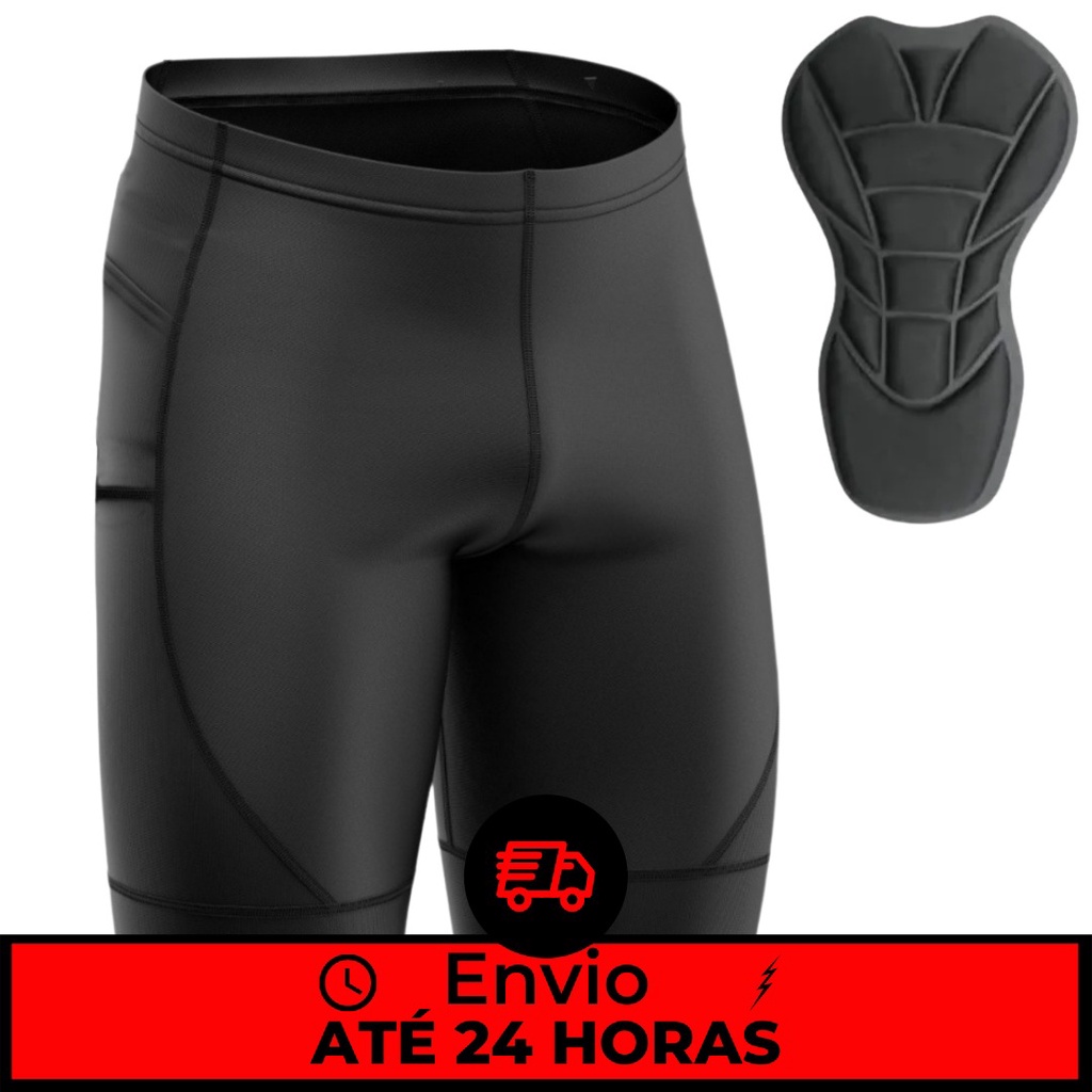 Bermuda Short Ciclismo Masculino Almofadada Alta Densidade Mtb Preta Forro De Espuma Com 2 Bolsos Roupa Profissional Ciclista Short