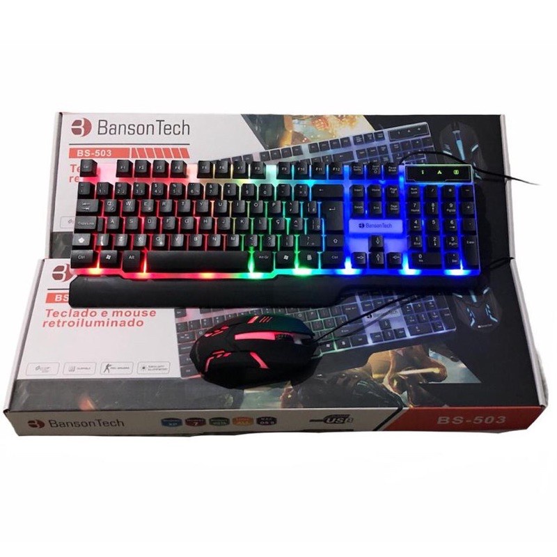 Teclado Gamer Com Mouse BansonTech Bs-503 Semi Mecanico iLuminado C/Fio