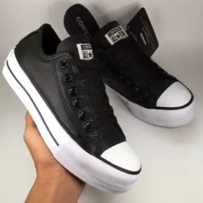 Tênis all star infantil couro preto e couro branco palmilha gel