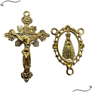 20 Crucifixos + 20 Entremeios Nossa Senhora Aparecida Para Terço Dourado Para Terço