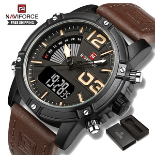 Naviforce 9095 Relógios De Moda Analógicos De Dupla Exibição De Quartzo À Prova D