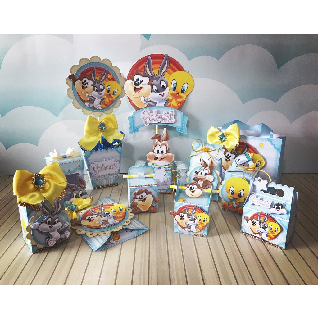 kit festa infantil lembrancinha para aniversário Caixinhas Personalizadas Looney Tunes Baby Edição de luxo