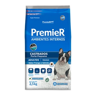 Ração Premier Ambientes Internos para Cães Adultos Castrados de Pequeno Porte Sabor Frango e Salmão - 2,5Kg em Oferta na Shopee