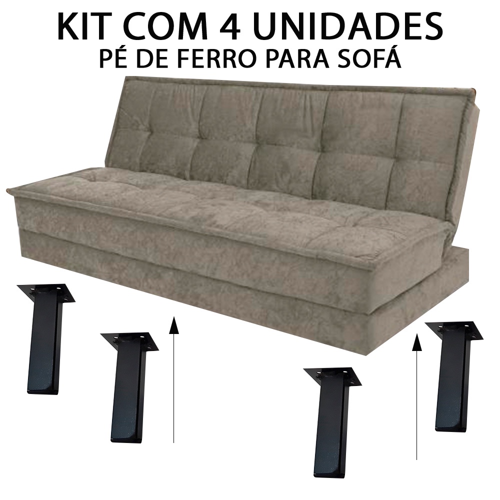 Pé De Ferro Cannes Para Sofá Armário Pia Cama Tubo Aço Quadrado 12cm Preto  Kit 4 Und Medcombo | Shopee Brasil