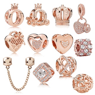 Charms de Coração Pan de Ouro Rosa Berloque Pingente Charme da Coroa