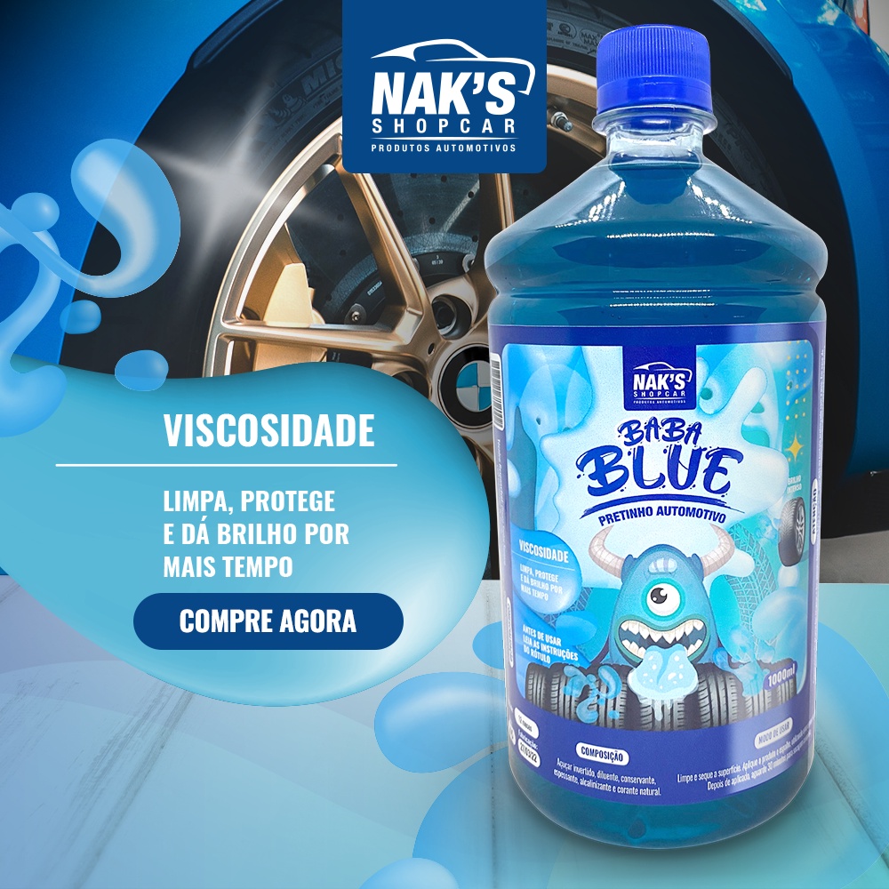 Pneu Pretinho Automotivo Baba Blue Concentrado Carro Moto Brilho Intenso 1 Litro