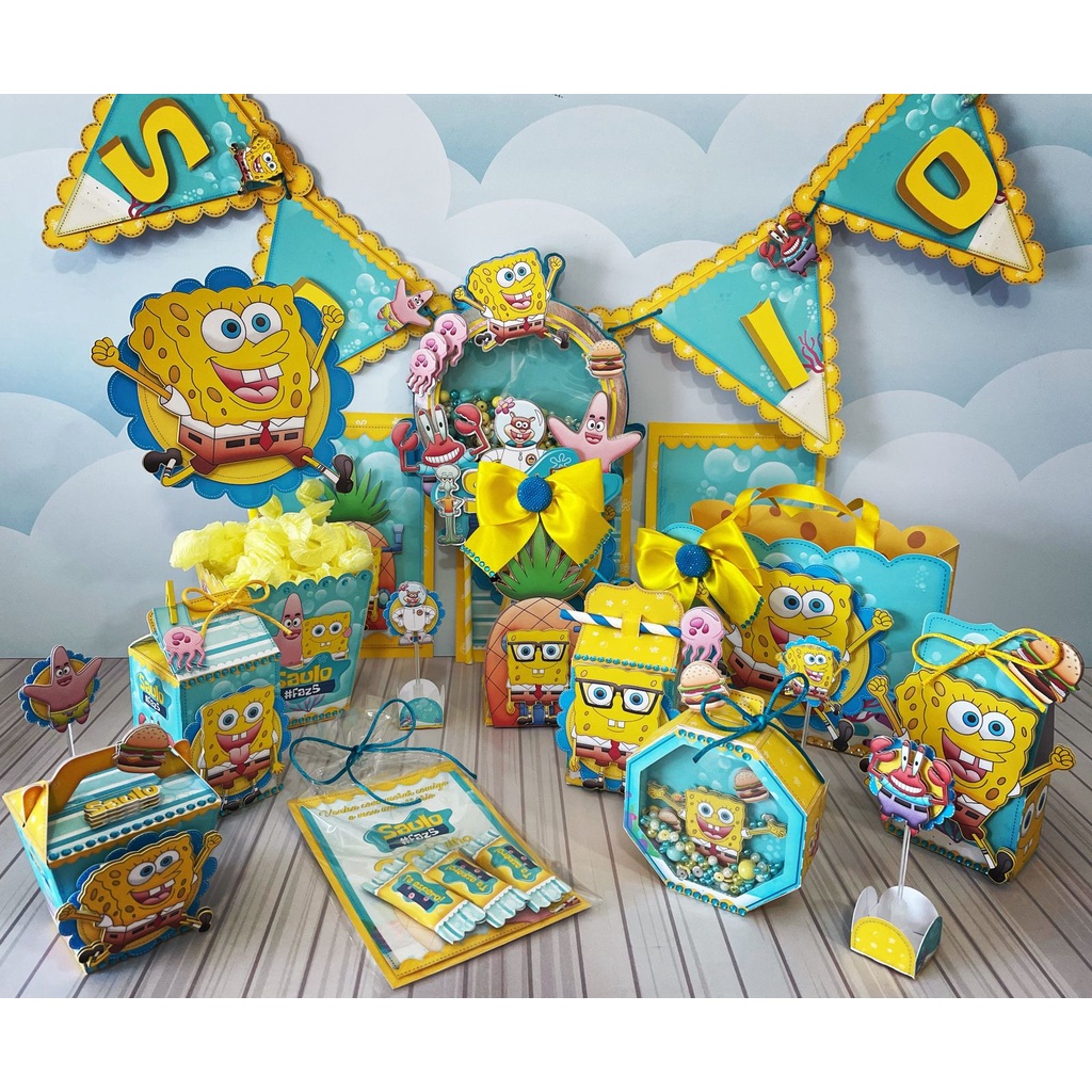 Kit Festa BOB ESPONJA Personalizado | Lembrancinhas | Decoração Aniversário | Caixa Milk Pirâmide