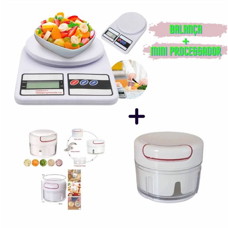 kit Balança Digital de Cozinha Precisão + Mini Processador Alimentos