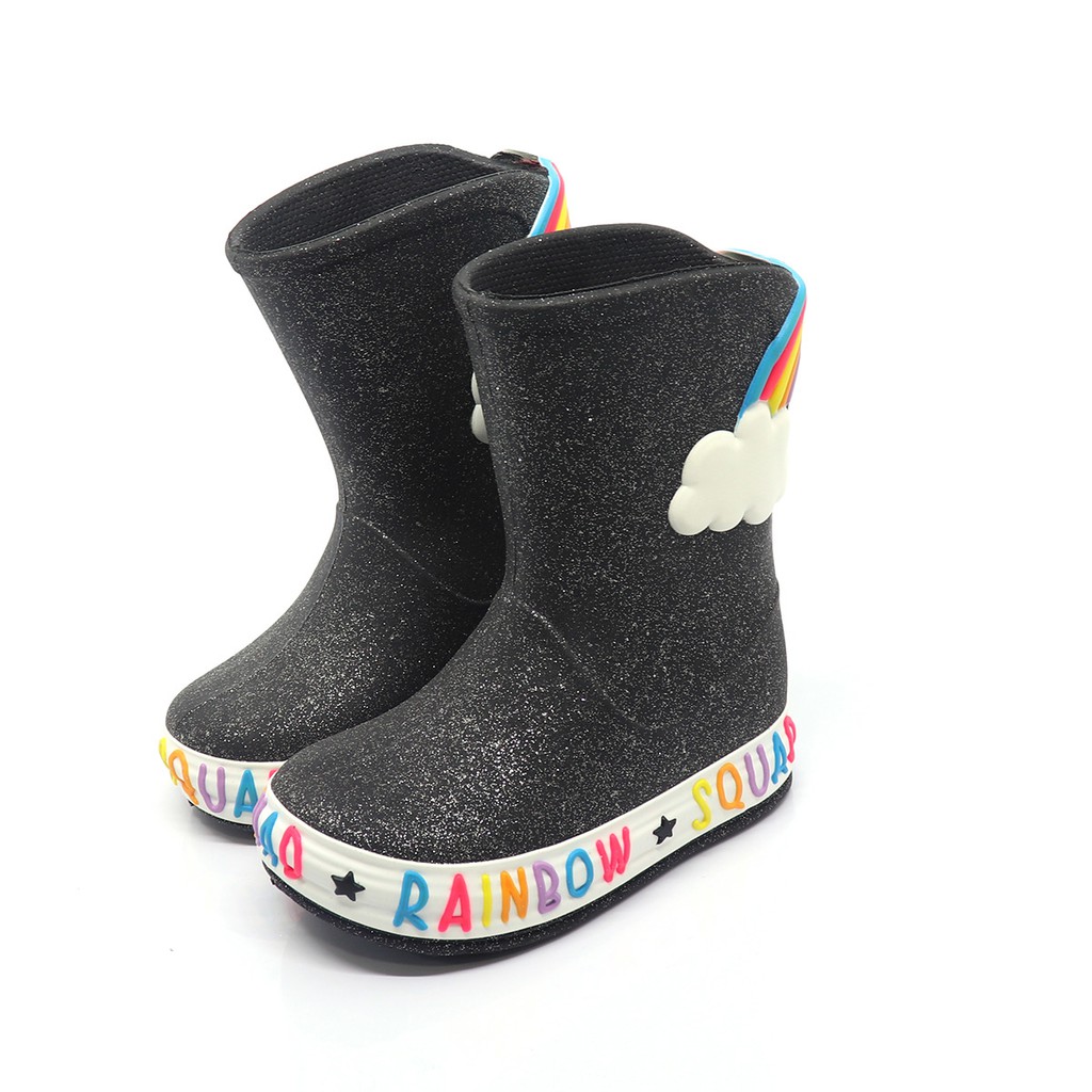 Galocha Bota Infantil Plugt Menina Confortável Leve Macio Nuvem Arco Iris Glitter Preto · foto 2