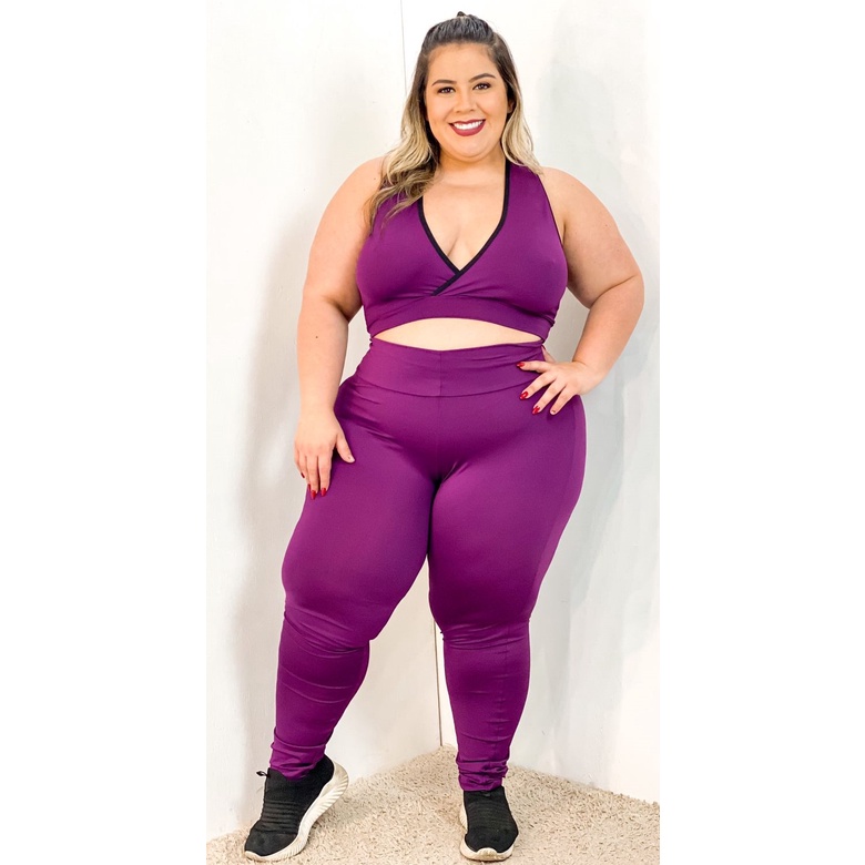 Conjunto de Academia Plus Size Fitness Calça Legging e Top Ginástica -  Escorrega o Preço