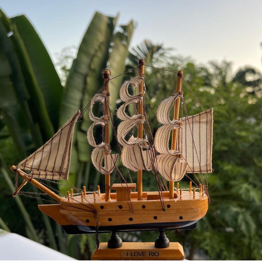 Barco á vela de Madeira Artesanal Decoração