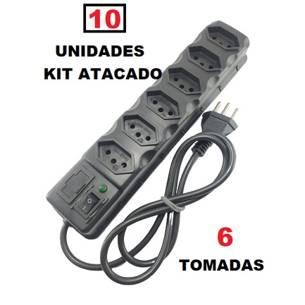 Kit 10 Filtro De Linha 6 Tomadas Para RÉGUA DE TOMADAS MULTIPLICADOR DE ENERGIA