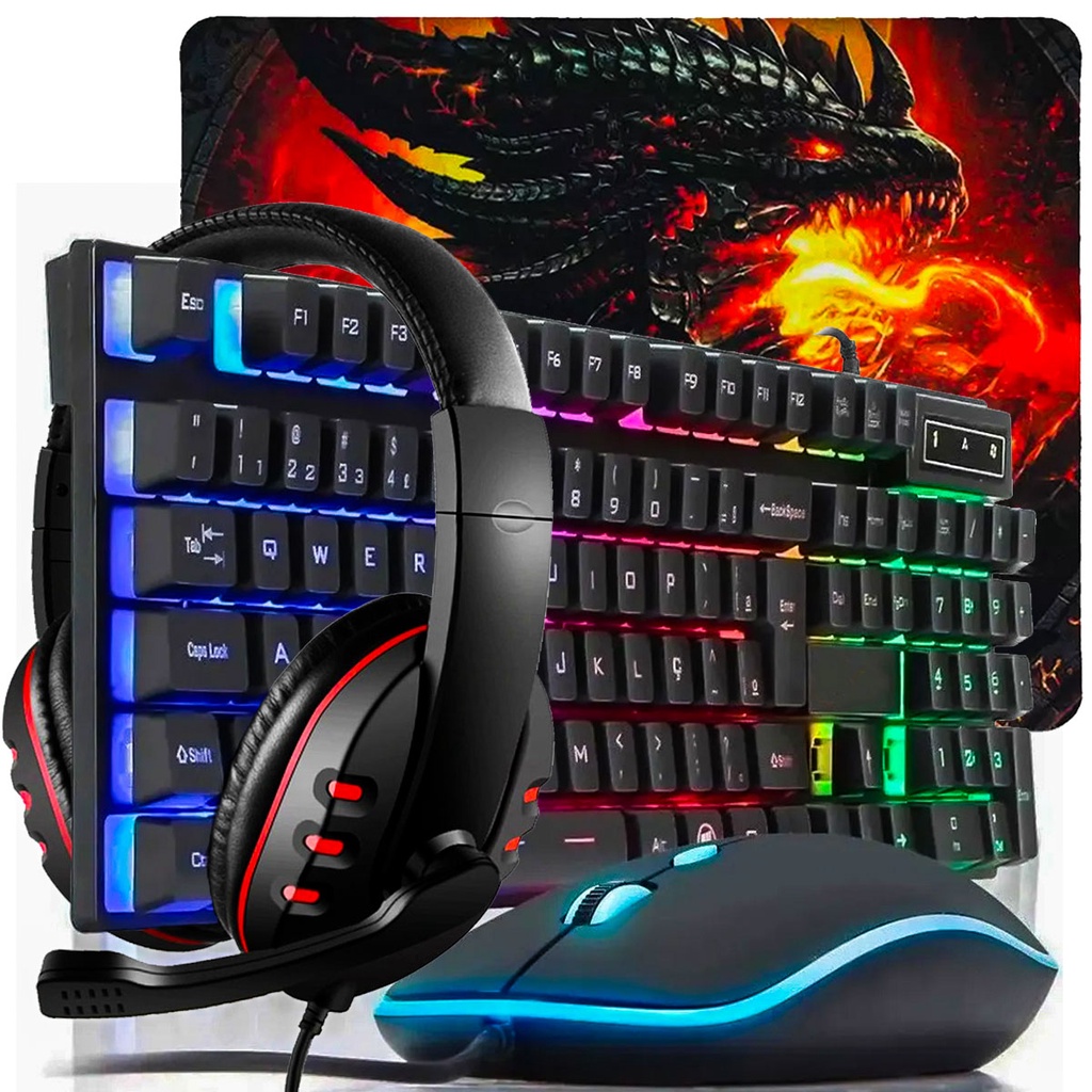 Kit Teclado Semi-mecânico + Mouse 2400 Dpi + Mouse Pad + Headset