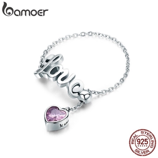 Bamoer Anel Feminino De Prata Esterlina 925 Com Letras De Amor Ajustável SCR246
