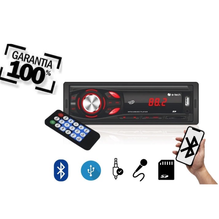 Auto Radio Automotivo Bluetooth Mp3 Player Usb Sd Som Carro - Etech Light