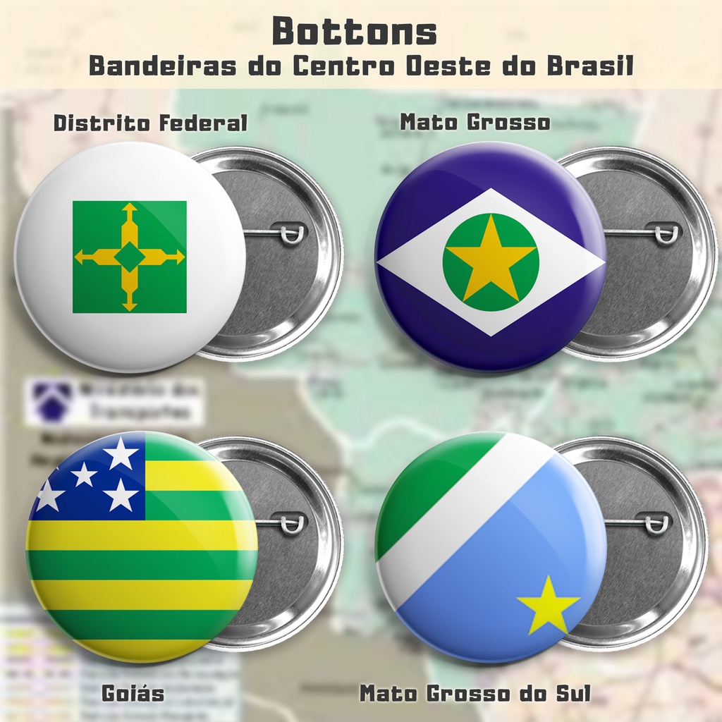 Bottons Bandeiras do Centro Oeste do Brasil - broche alfinete boton bottom button pin