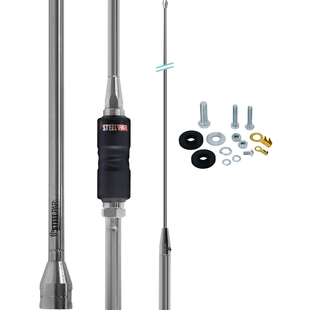 Antena Móvel Caminhão Radio Amador Px Argentina Inox 1,63 metros 50W Base Embutida Steelpar