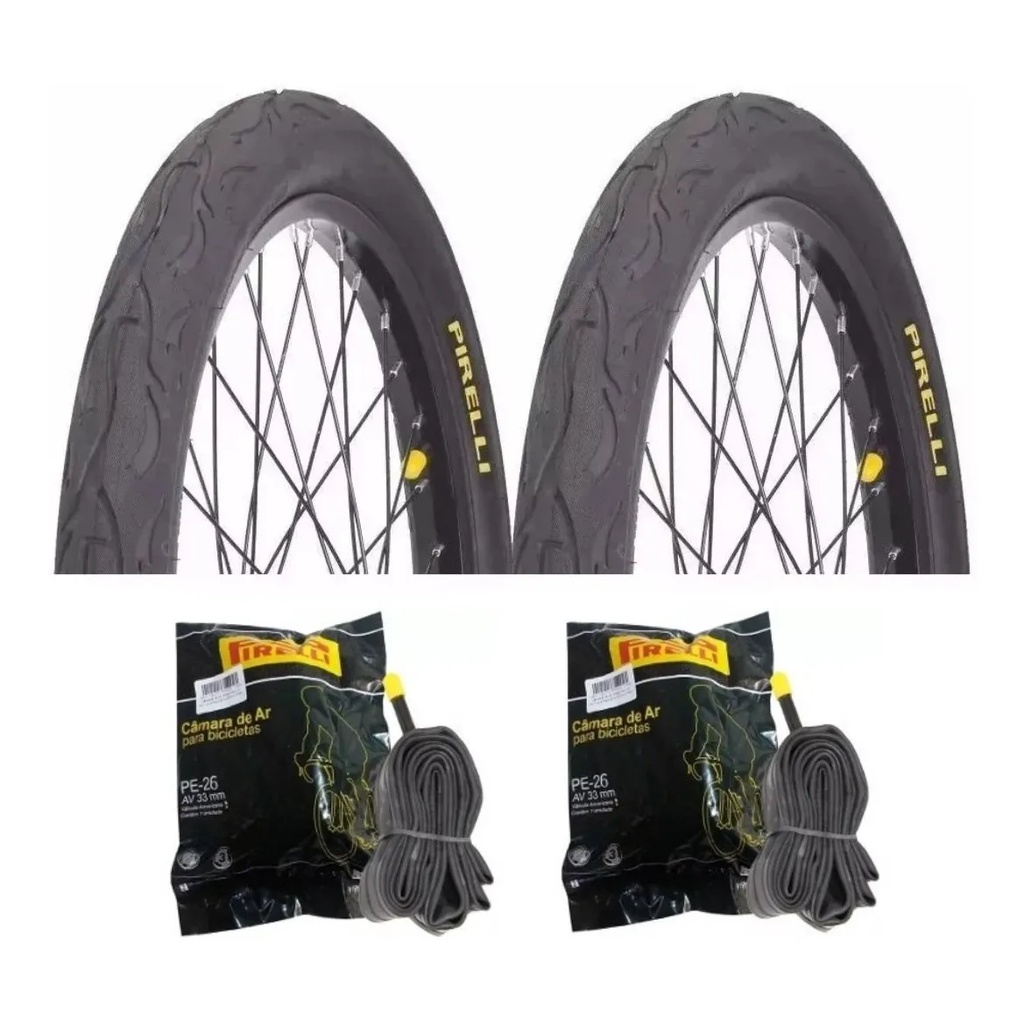 Par Pneu Bike Mtb Pirelli Tornado Flame Aro 26 X 2.125 Balão + 2 Camaras