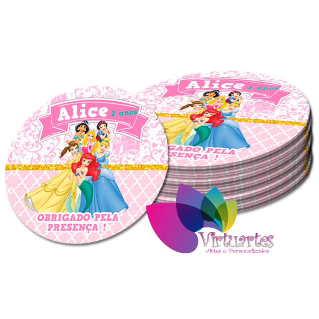 50 Adesivos Personalizados Lembrancinhas Adesivos Princesas Disney 1  - 5x5cm