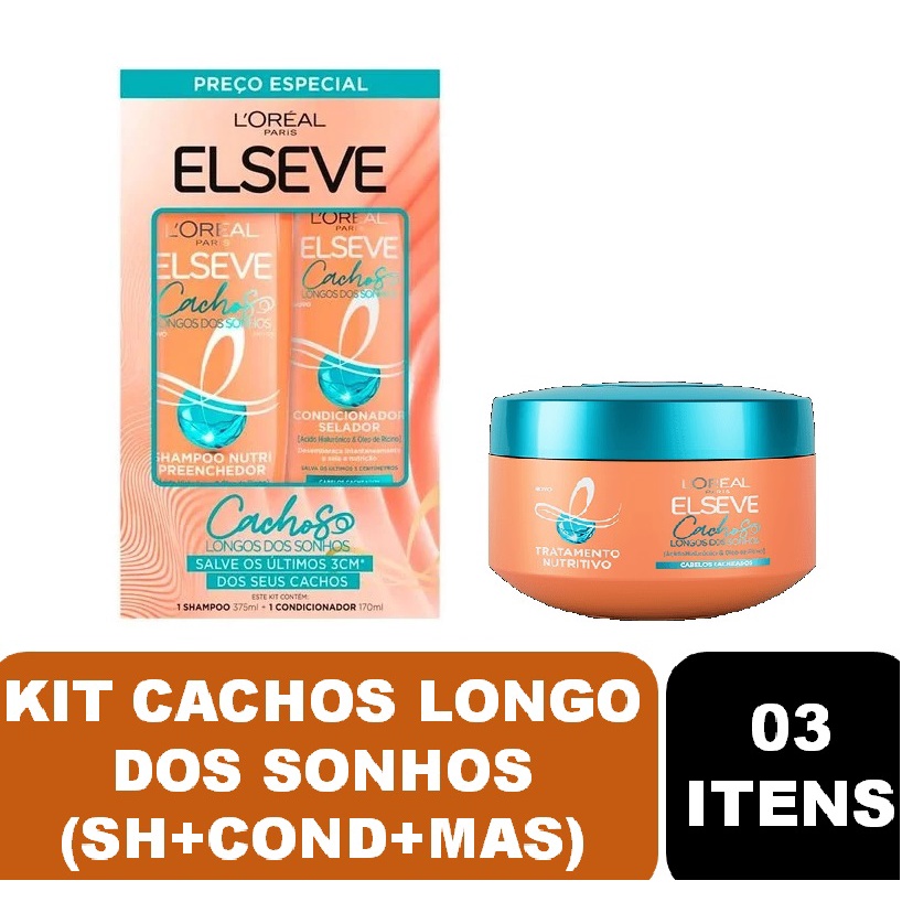 Kit Shampoo 375ml + Condicionador 170ml + Creme Tratamento Cachos Dos Sonhos 300ml Elseve Cachos Longos dos Sonhos (caixa)