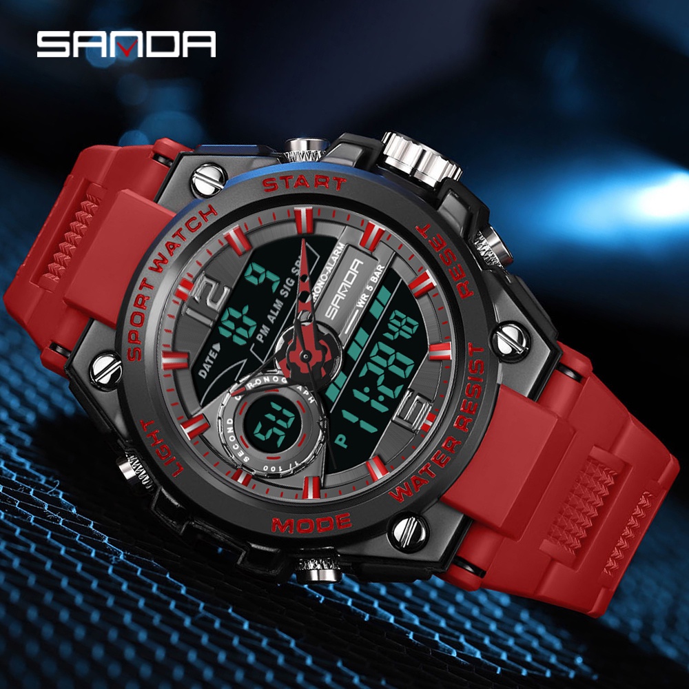 Sanda Digital Quartz Super Brilhante Moda De Luxo LED Relógio Ao Ar Livre Analógico Militar Multifuncional De Alarme Dos Homens Esportes À Prova D'água 6092-3