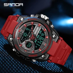 Sanda Digital Quartz Super Brilhante Moda De Luxo LED Relógio Ao Ar Livre Analógico Militar Multifuncional De Alarme Dos Homens Esportes À Prova D'água 6092-3