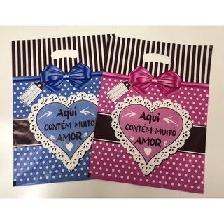 50 Sacolas boca de palhaço 20x30cm 50un AQUI CONTÉM MUITO AMOR. em Oferta na Shopee