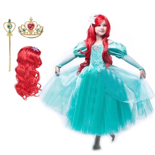 Mermaid Costume Girls Princess Green Dress Kids Birthday Gift Party Dress