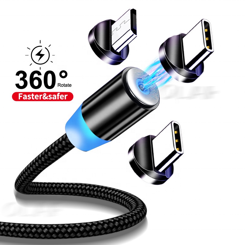 Cabo de Carregamento Magnético 3 em 1 c/ Led - Tipo-C/Micro-USB/Lightning