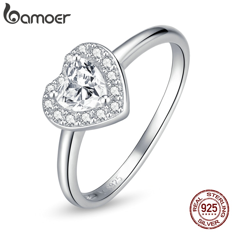 Bamoer 925 Prata Brilhante Forma De Coração Cristal Dedo Anel Moda Joias Para Mulheres Presentes em Oferta na Shopee