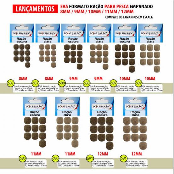 Eva Formato Ração Empanado Para Pesca  C/10 Unidades - Ração Clara / Escura - Varios Tamanhos em Oferta na Shopee