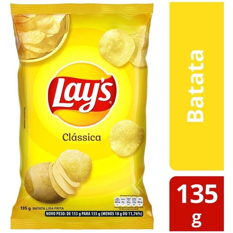 Batata Frita Lisa Salgadinho Lays Classica Pacote 135g - Salgadinho Elma Chips Lays - Batata Crocante
