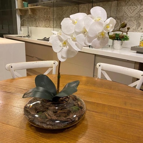 Arranjo Orquídea Branca Artificial Centro Mesa Vaso Grande | Shopee Brasil