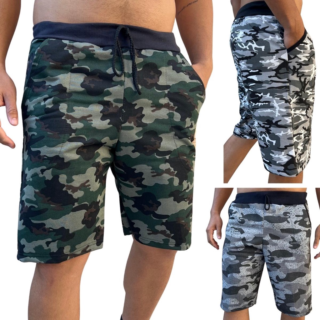 Kit 3 Bermudas moletom masculina básica casual academia treino Short moleton verão extra grande