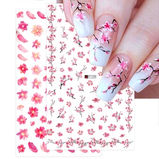 ins Flor De Pêssego Japonesa Vermelho Seca 3D Adesivos De Unhas