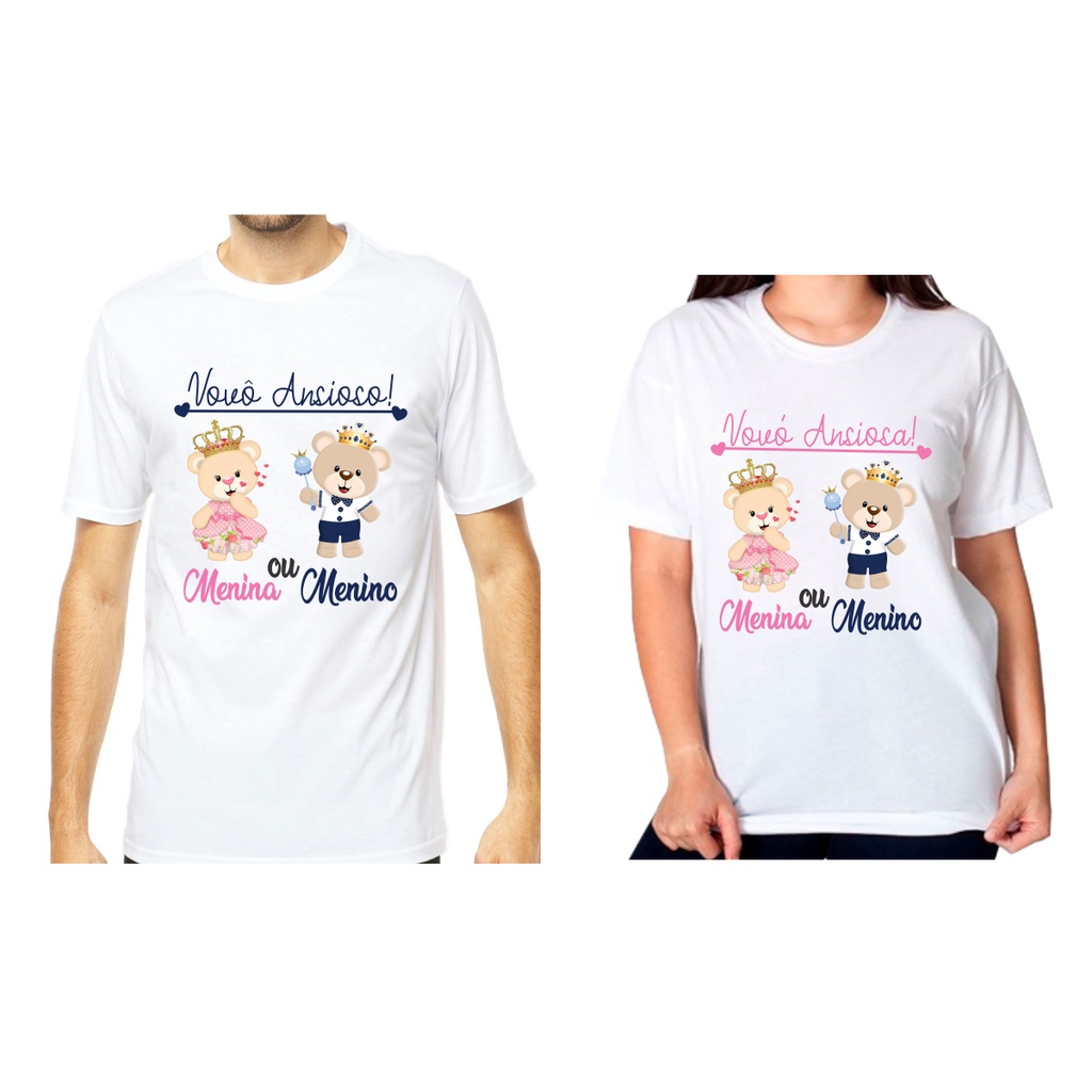 Camisas chá revelação ursinhos príncipes para vovó e vovô ansiosos rosa e azul esc