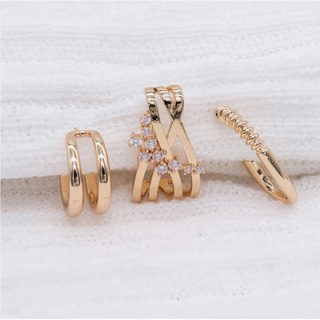 Kit 3 Brincos Piercing Falso Cartilagem/brincos Femininos Folheados De Zircão