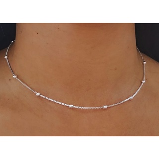 Colar Corrente Bolinha Veneziana Feminina 40Cm Folheada a Prata 925