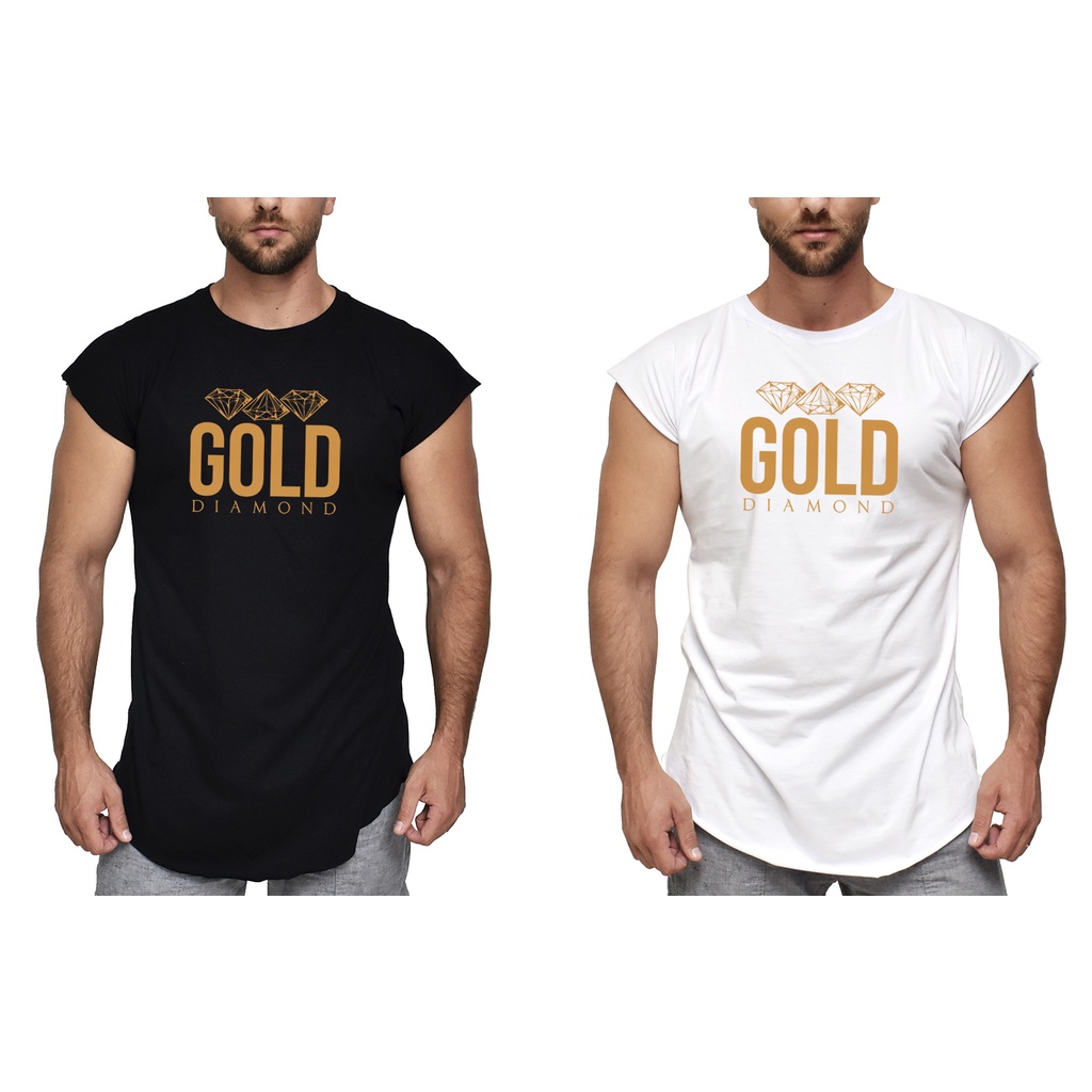 Kit 2 Camisetas Masculina Gold Diamond Manga Japonesa Algodão Premium Longline