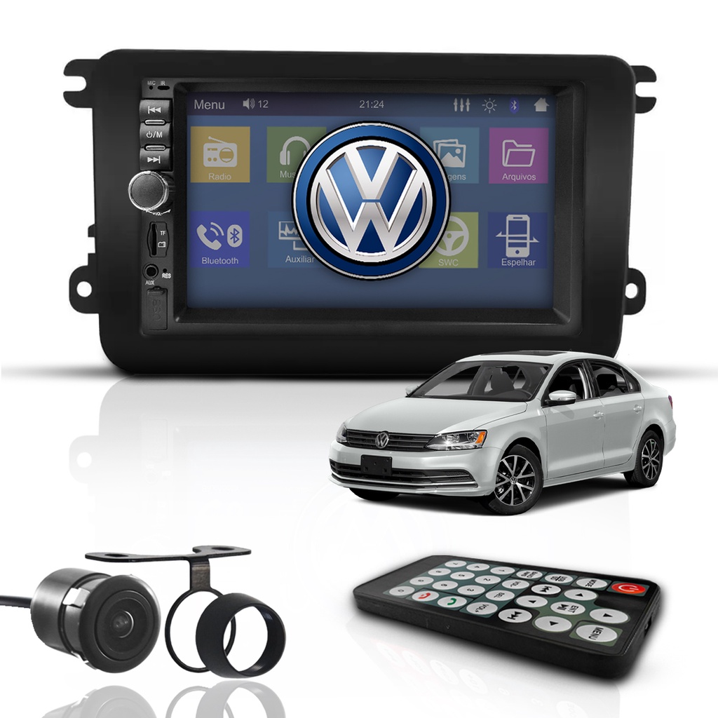 Kit Central Multimídia Mp5 2 Din Bt Espelha Dvd Câm Jetta G7