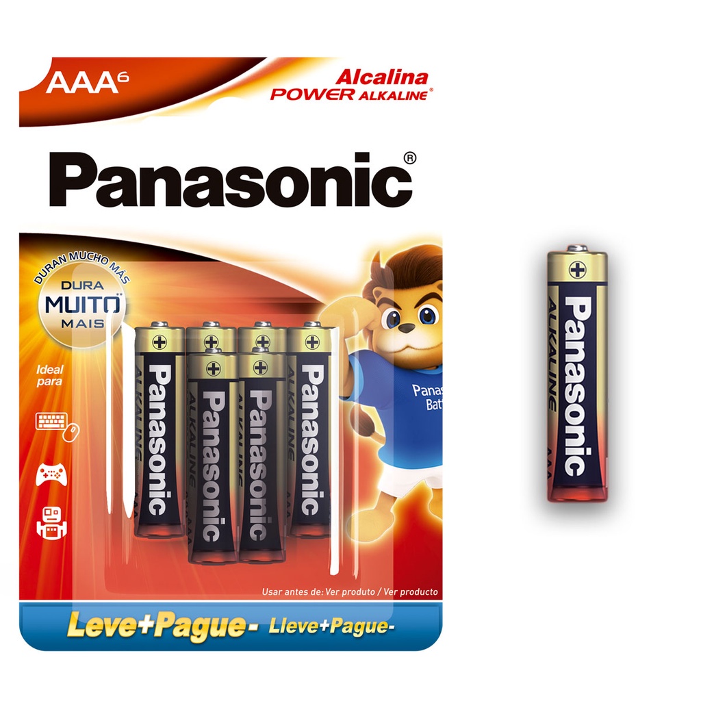 Pilha Alcalina AAA Panasonic Bateria 3A Palito 6 unidades