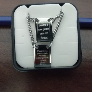 Escapulário masculino e feminino aço inox - Pai Nosso e Salmo 23 - corrente 60 cm